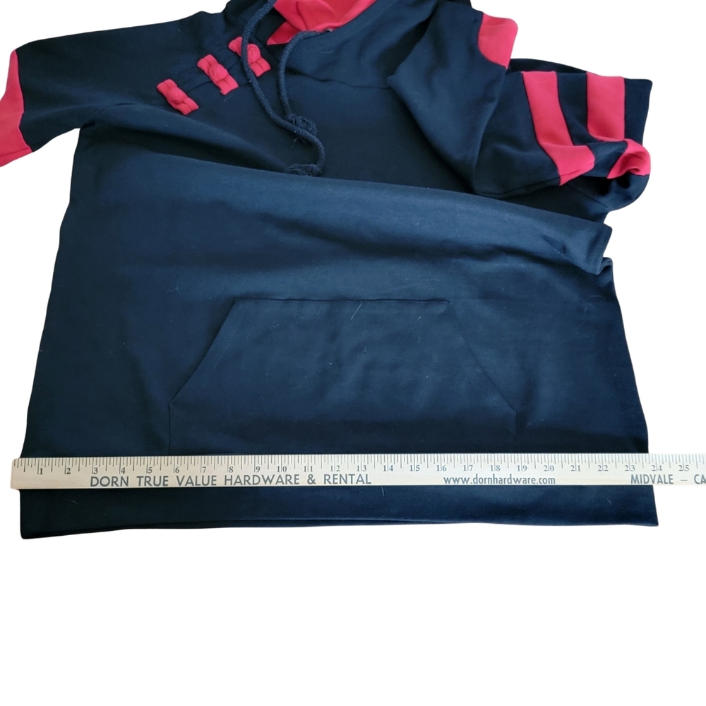 Womens Hoodie Black With Red Details Slim Fit Double Hood Fits Sz 1X/2X - Picture 10 of 14